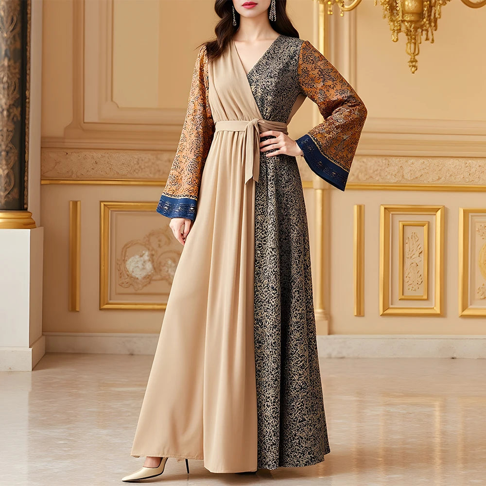 Rafiah Summer Long Dress 2025 Arabian Dress Sophisticated Graphic Printing Long Sleeve V-Neck Maxi Evening Dresses For Women