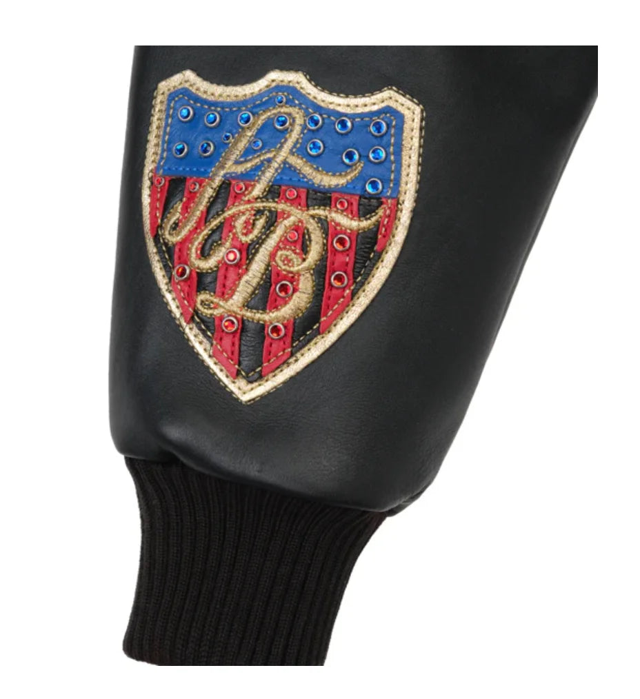 US size men's Hip Hop Sheep skin Varsity Jacket Embroidered Diamond Classic Casual Sport genuine leather Coat tops