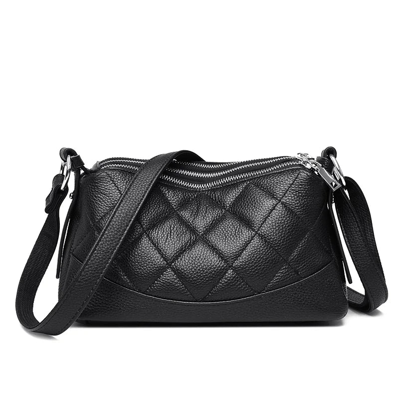 2024 New Women's Shoulder Bag 100% Genuine Leather Female Crossbody Bags Girl Tote Bolsas Three Layer Large Capacity Wallet Sac