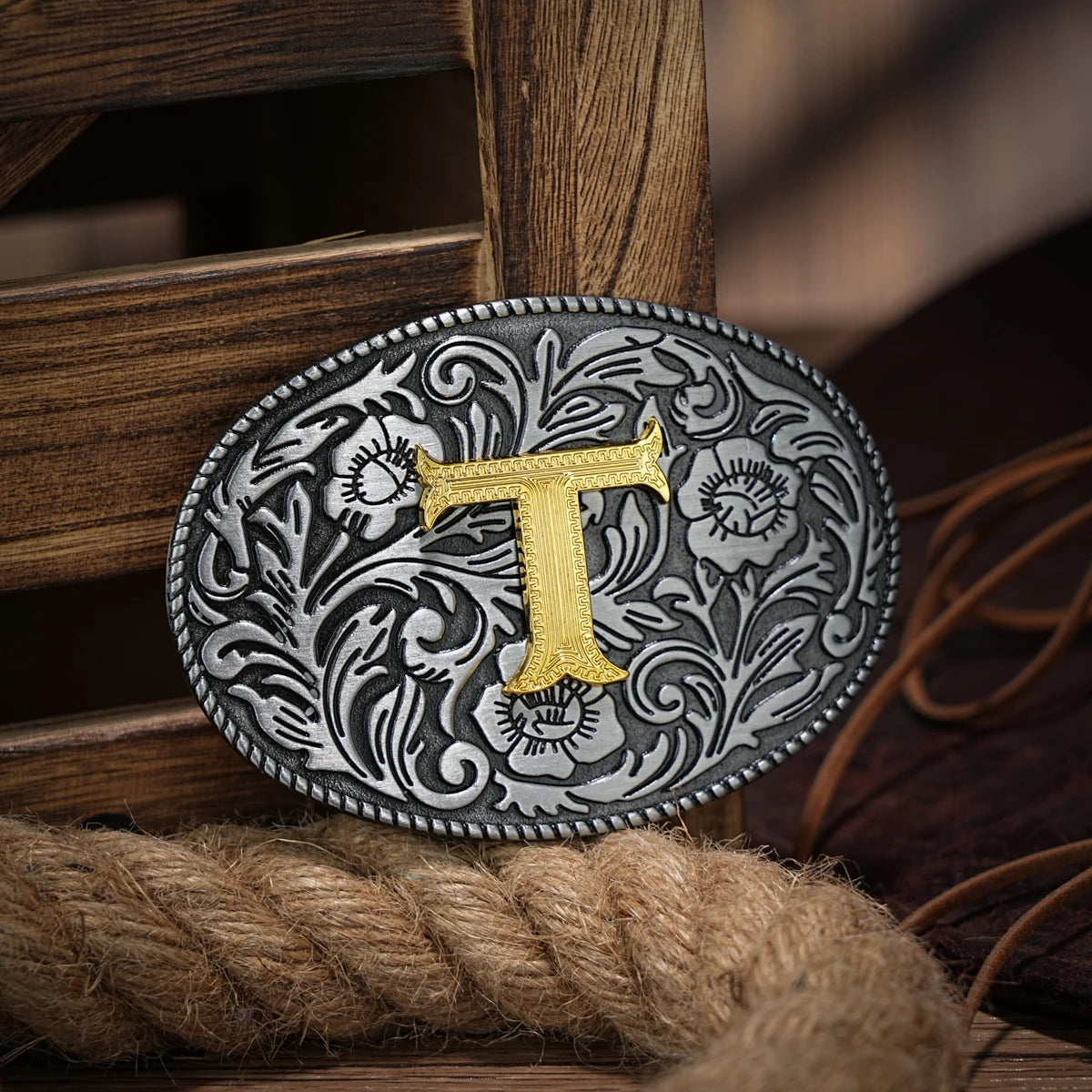 Western Belt Buckle Initial Vintage-Cowboy Rodeo Silver Large Belt Buckle for Men Women