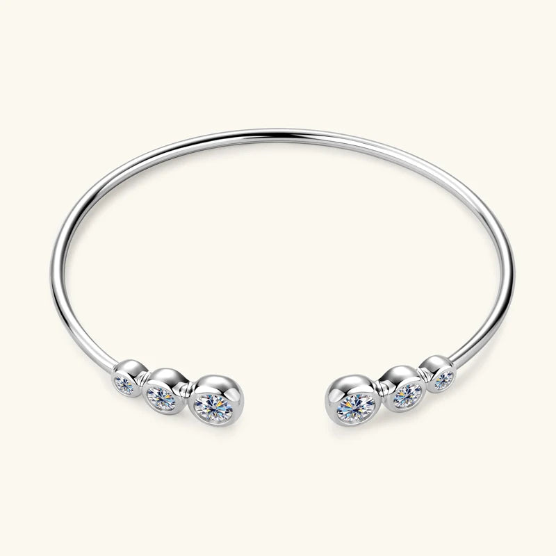 Lnngy Adjustable Cuff Bracelet Original and Pure 925 Sterling Silver Bezel Moissanite Bracelets For Women Opening Wrist Jewelry