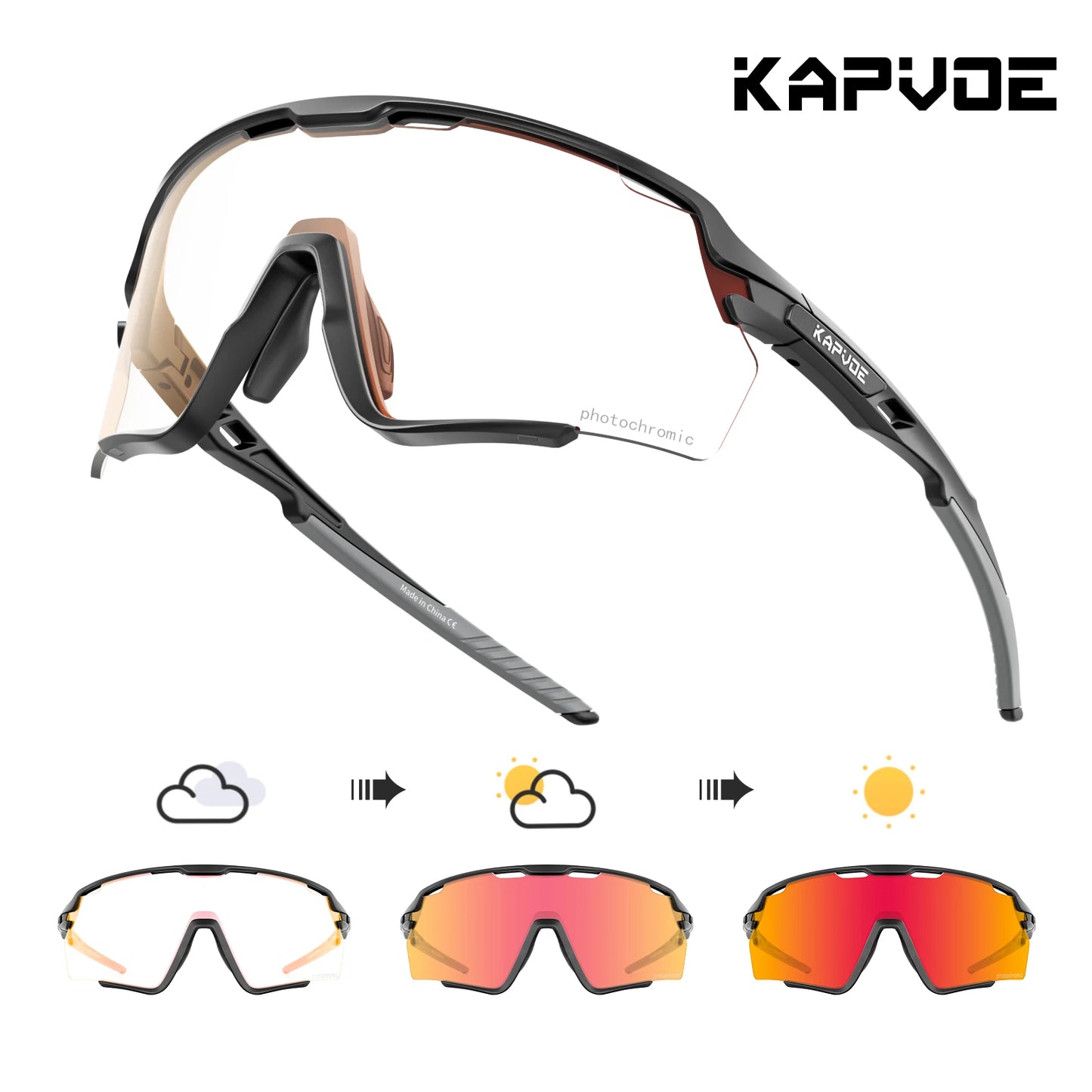 Kapvoe new Outdoor Photochromic Sunglasses Bicycle Cycling Glasses MTB Road Bike Eyewear Women Man Sports Hiking UV400 Goggles