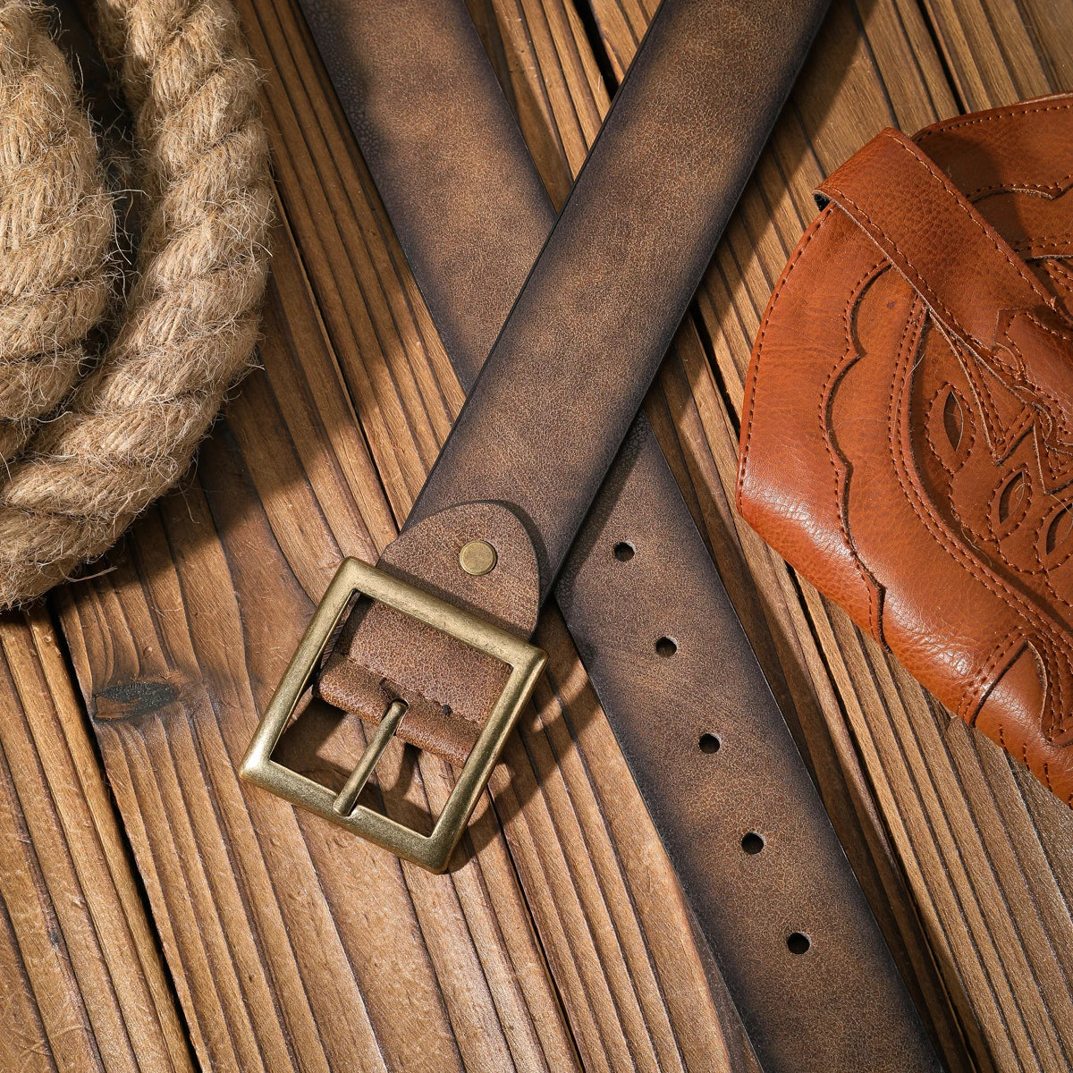A casual and retro belt, a waist accessory for Western-style clothing, metal buckle, PU belt, suitable for both men and women