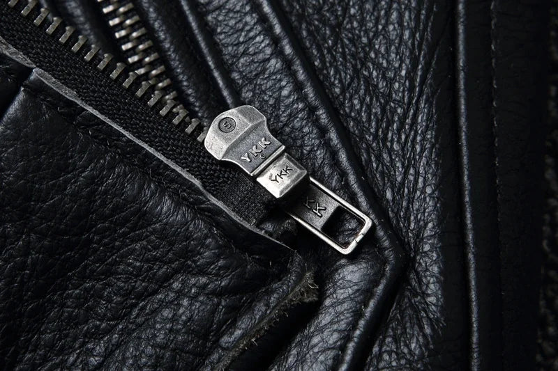 Top Layer Cowhide Slim Fit Stand Collar Motorcycle Suit Men's Leather Jacket Soft Cowhide Large Size Jacket Fashion