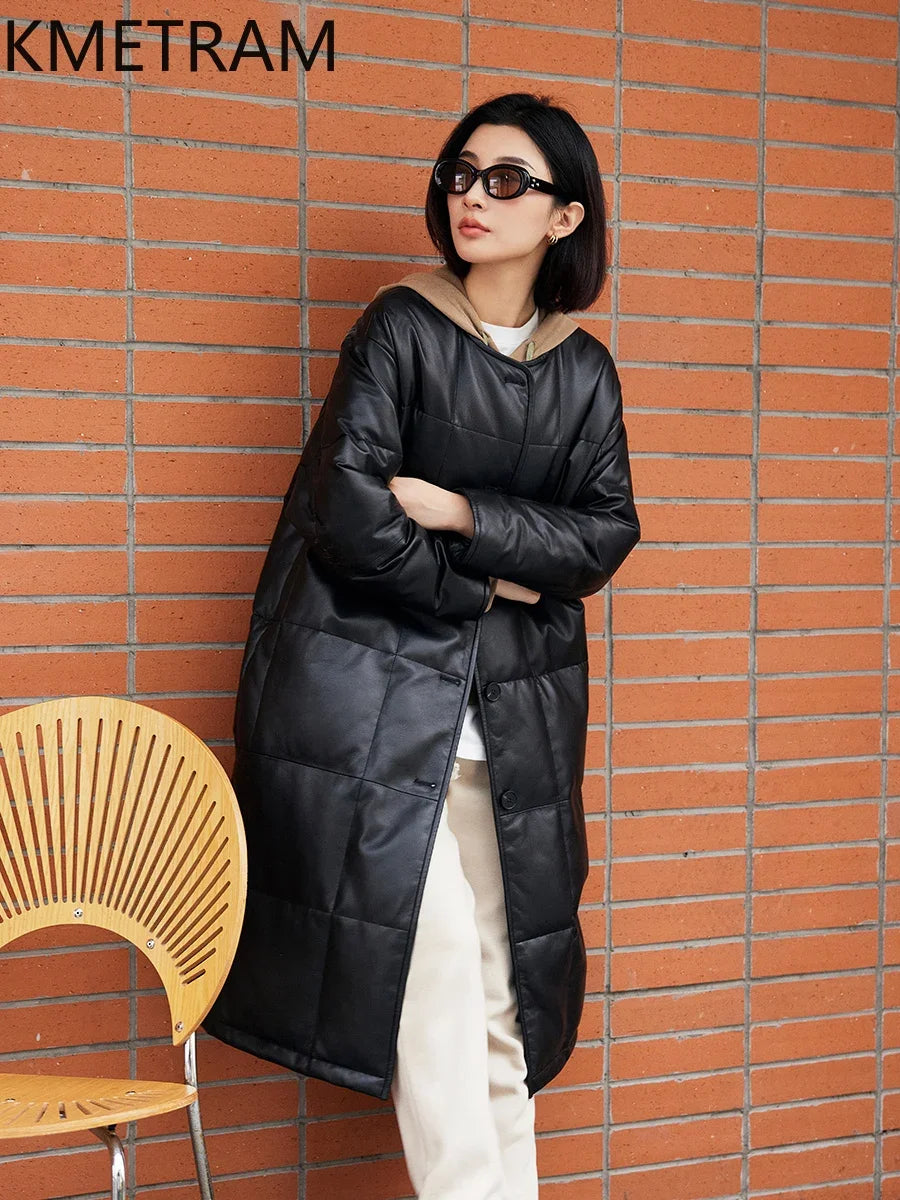 Real Sheepskin Puffer Jacket Women Clothing Black Long Down Coats Winter Leather Jackets New in Outerwears Пуховик Женский 2024