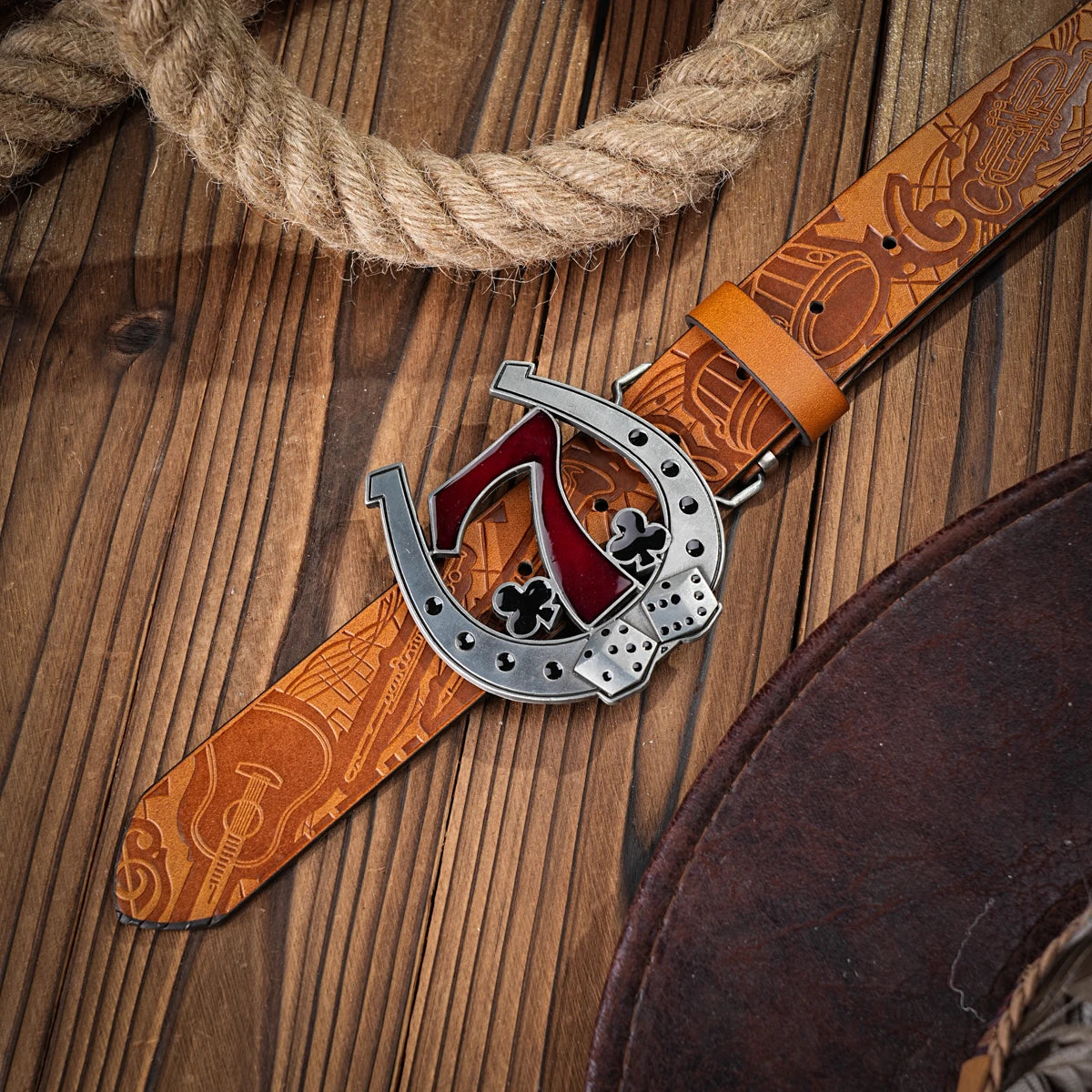 Western denim PU Belt - men's decorative printed carved denim waistband