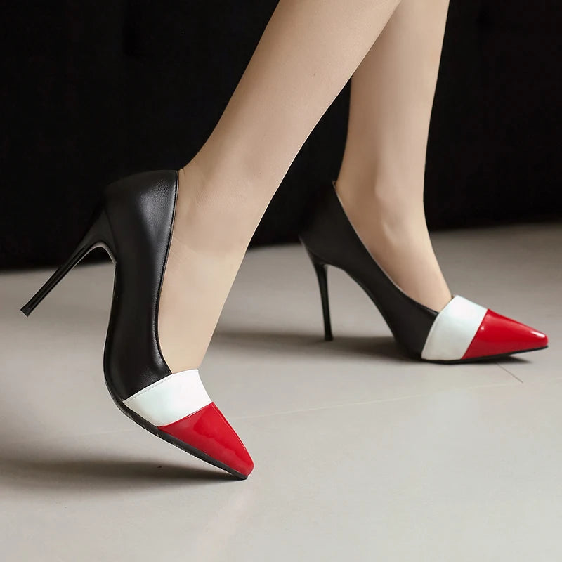Women’s Mixed Colour Stiletto Pumps – Thin High Heels Pointed Toe Office Shoes
