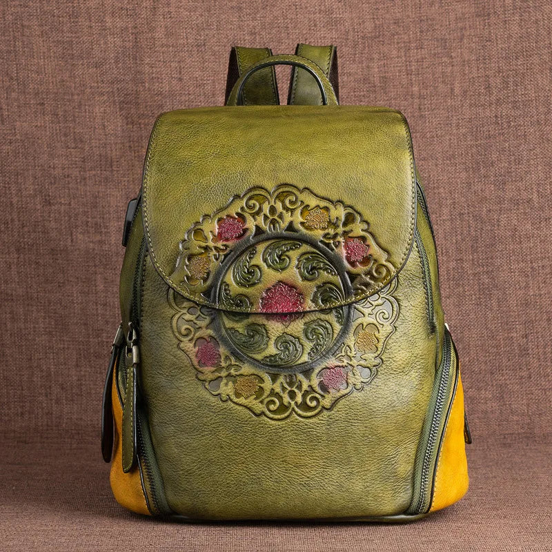 MOTAORA Fashion Backpack Retro Genuine Leather Backpacks For Women New Handmade Embossed Vintage Bag China Style Backpack Ladies
