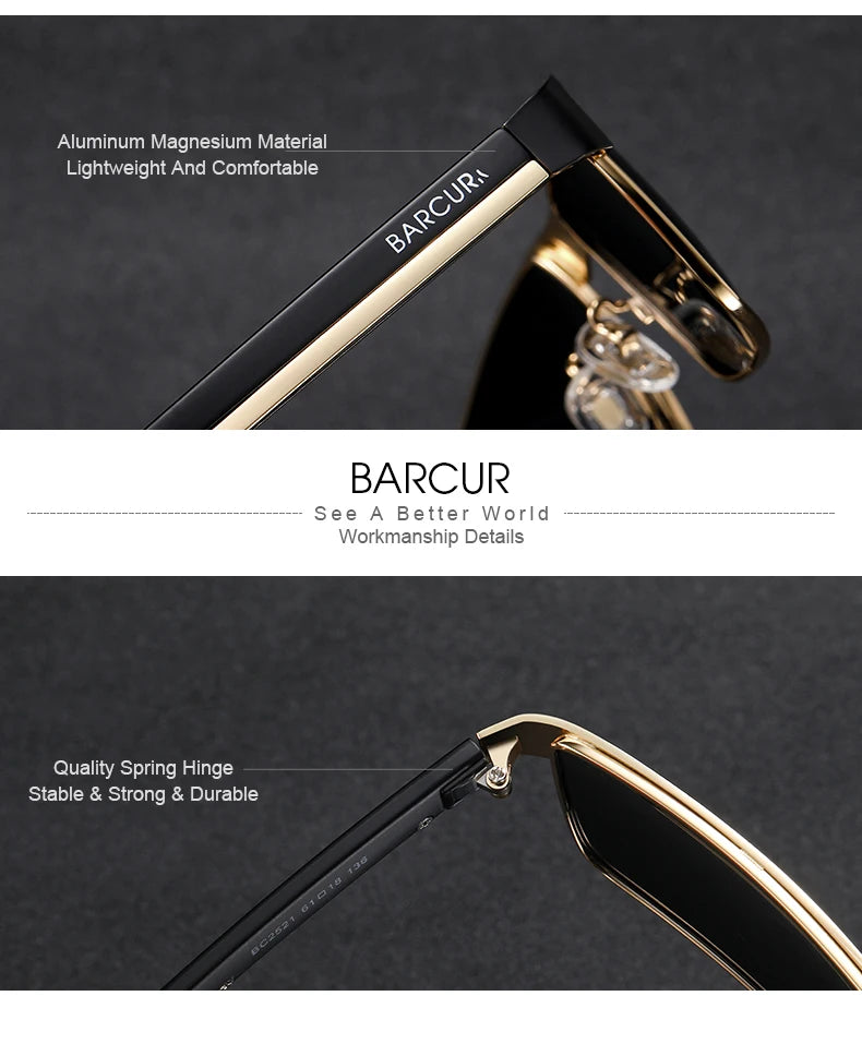 BARCUR Original Rectangle Business Sunglasses for Men Driving Hiking Sports Sun Glasses for Women Fashion Shades Oculos De Sol