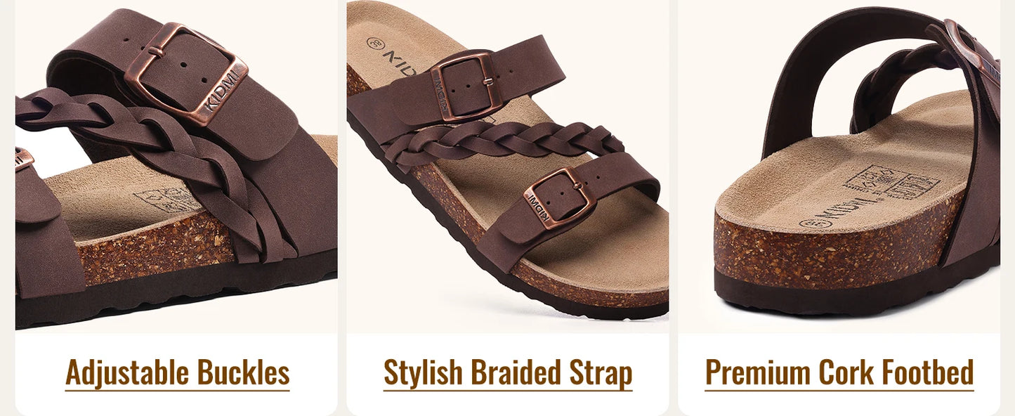 Gacimy Women's Summer Cork Sandals Comfortable Cork Footbed Slippers With Adjustable Buckle High Quality Fashion Brand Slides