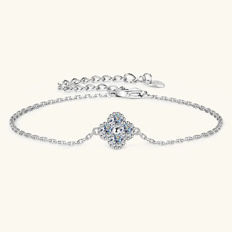 RAPRGOLD GRA Moissanite Four Clover Flower Charm Pendant Necklace Bracelet Set for Women S925 Sterling Silver Fine Jewelry Gifts