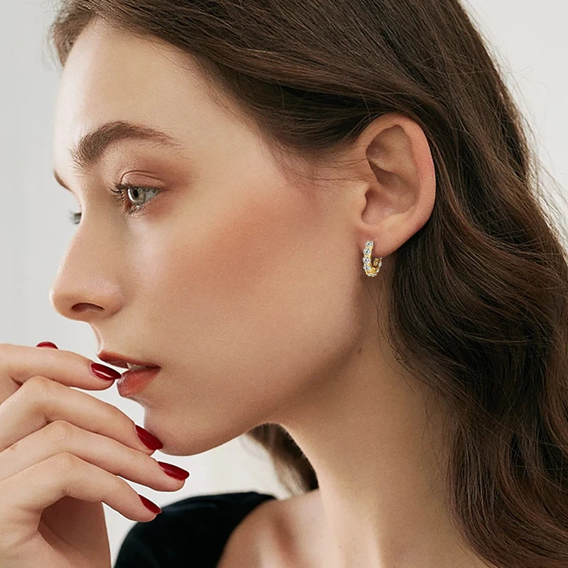 Lnngy Round Cut 4mm 0.3ct Moissanite Earring 925 Sterling Silver Hoop Earrings For Women zilveren oorbellen 925 zilver Jewelry