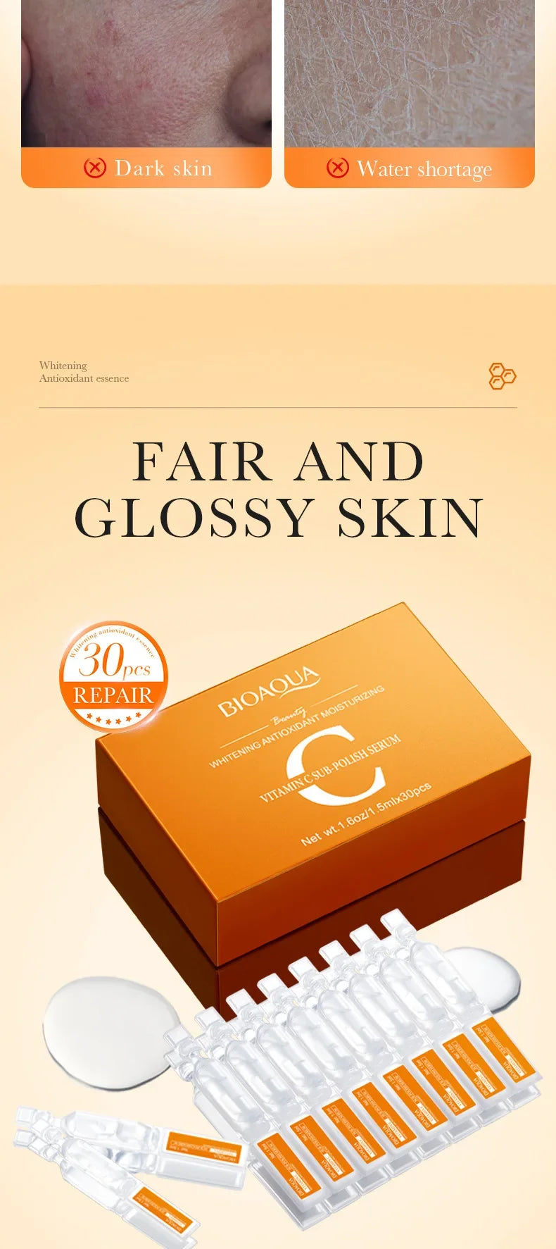 30pcs/box BIOAQUA Retinol Vitamin C Hyaluronic Acid Serum for Face Moisturizing Firming Hydrating Facial Essence Face Skin Care