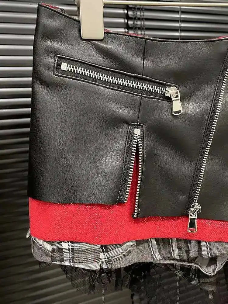 DEAT Fashion Trendy Women's Patchwork Plaid Design Pleated Mini Skirts 2025 Summer New High Waist A-line Skirt Female 29L7565