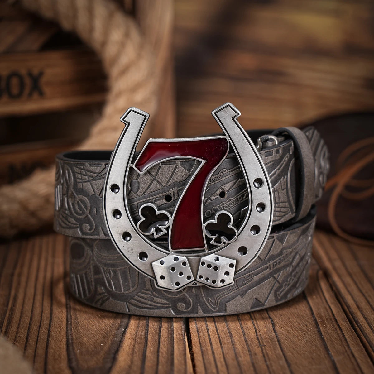 Western denim PU Belt - men's decorative printed carved denim waistband