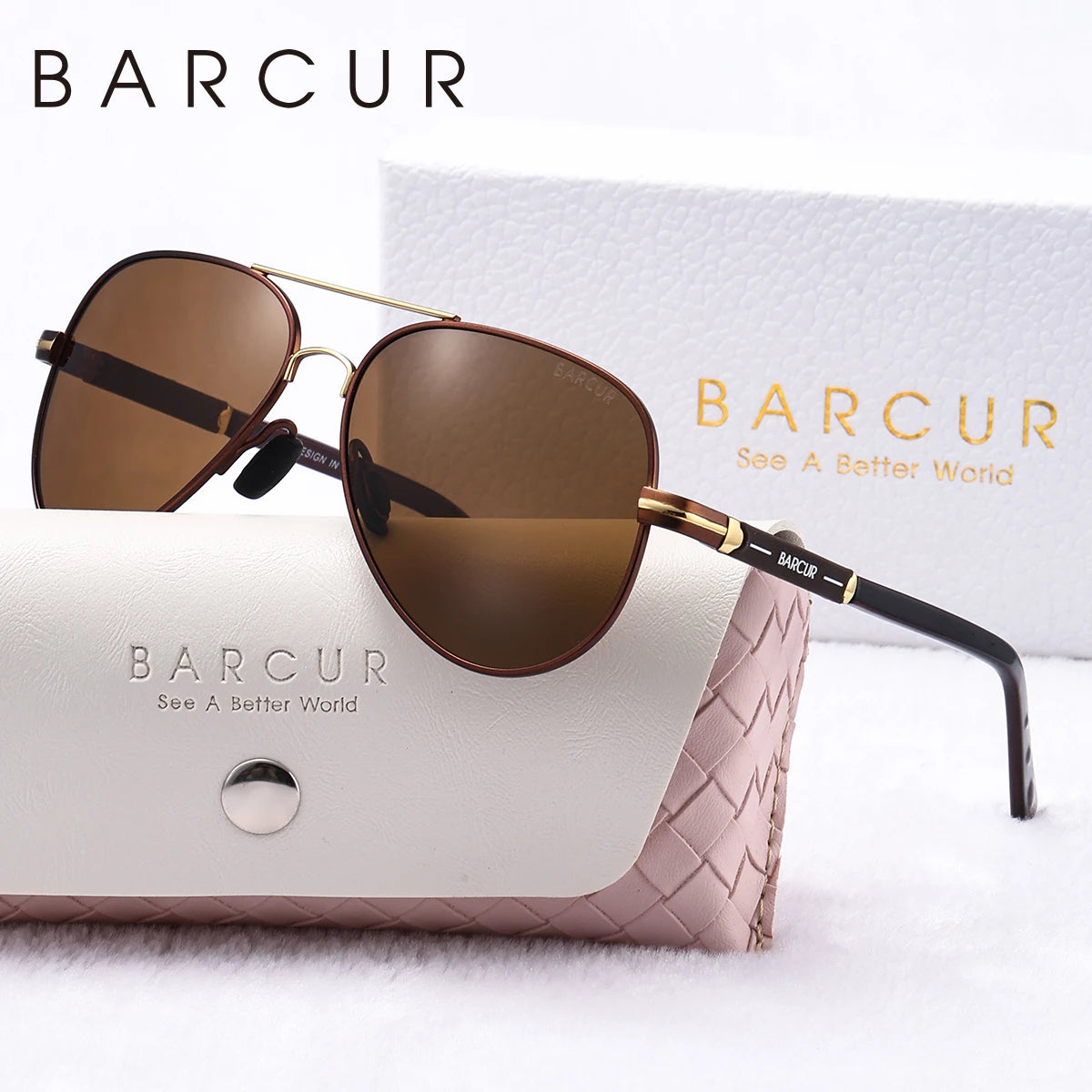 BARCUR Oversize Cool Fashion Polarized Sunglasses Double Beam Design Metal Elliptical Frame Women Sun Glasses Apparel Accessory