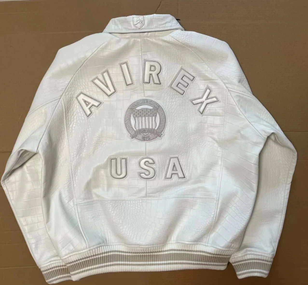 AVIREX 2024 new crocodile print French lambskin leather jacket loose large size XS-XXXL ostrich print men casual aviator coat