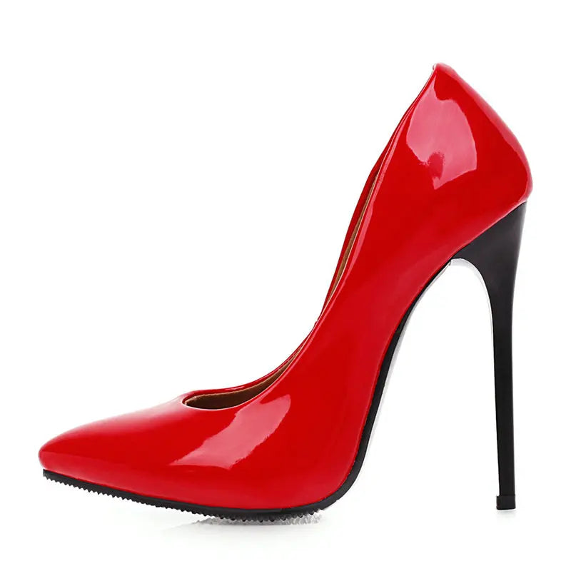 Women’s Pumps Classic Sexy Thin High Heels 12cm Patent Leather Stiletto Pointed Toe Party Elegant Office Shoes Big Size 34-48