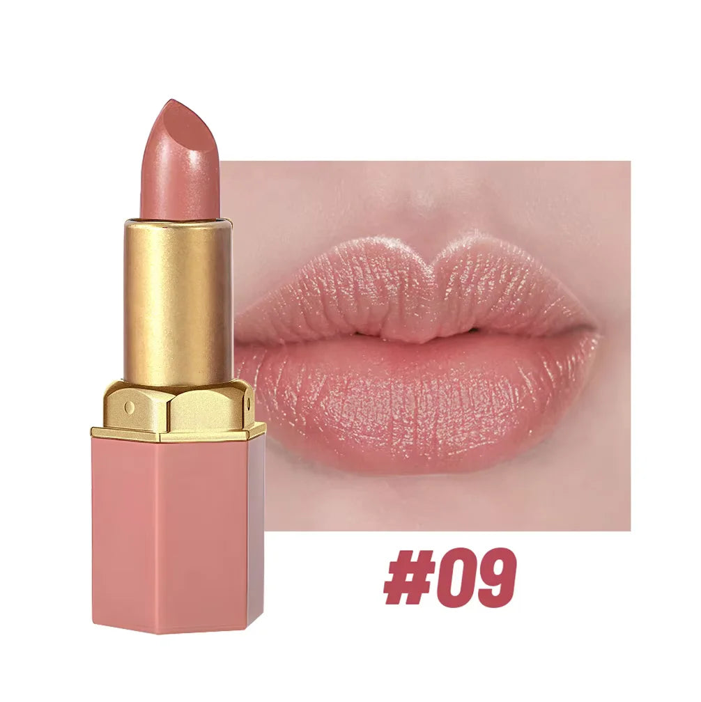 6 Colors Gold Bar Tube Lipstick Matte Texture Pearlescent Glitter Velvet Lipstick Valentine's Day Gift 1PCS