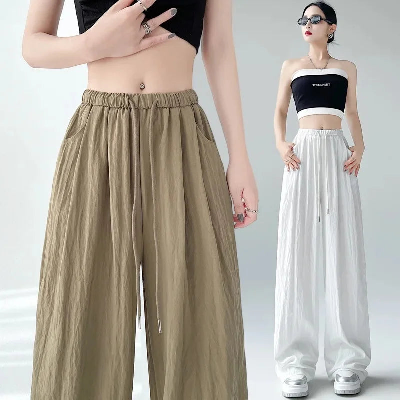 Ice Silk Wide Leg Pants Women Summer Thin Loose Casual Sun Protection Straight Leg Yamamoto Pants Lazy Dragging Pants
