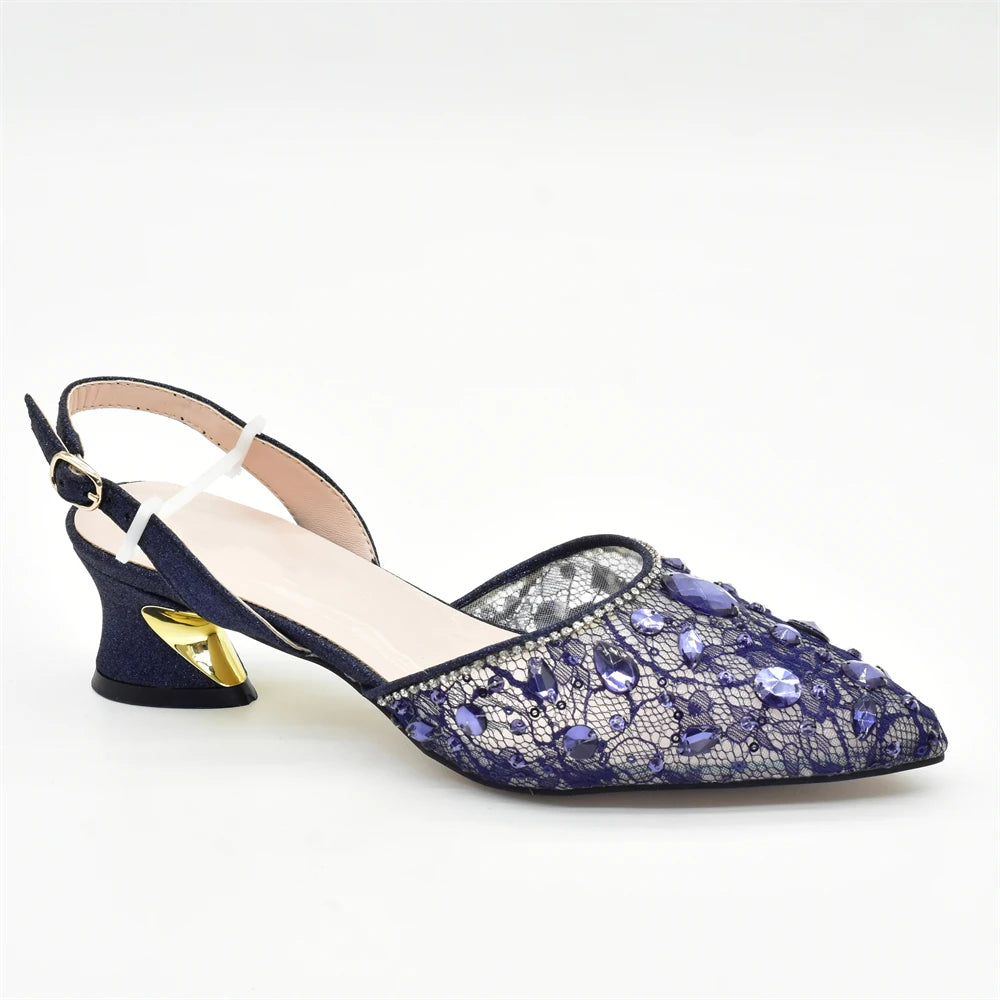 New Arrival Blue Shoes and Bags Set for Women Italian Shoe and Bag Set Designer 2025 Rhinestone Luxury Elegant Pumps for Women