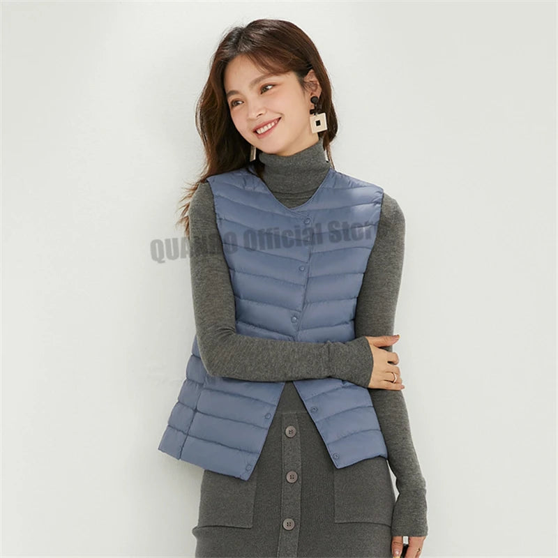 Women Sleeveless Puffer Vest Women's Ultra Light Down Vest Women Two Ways Waistcoat Portable Warm Sleeveless Winter Liner