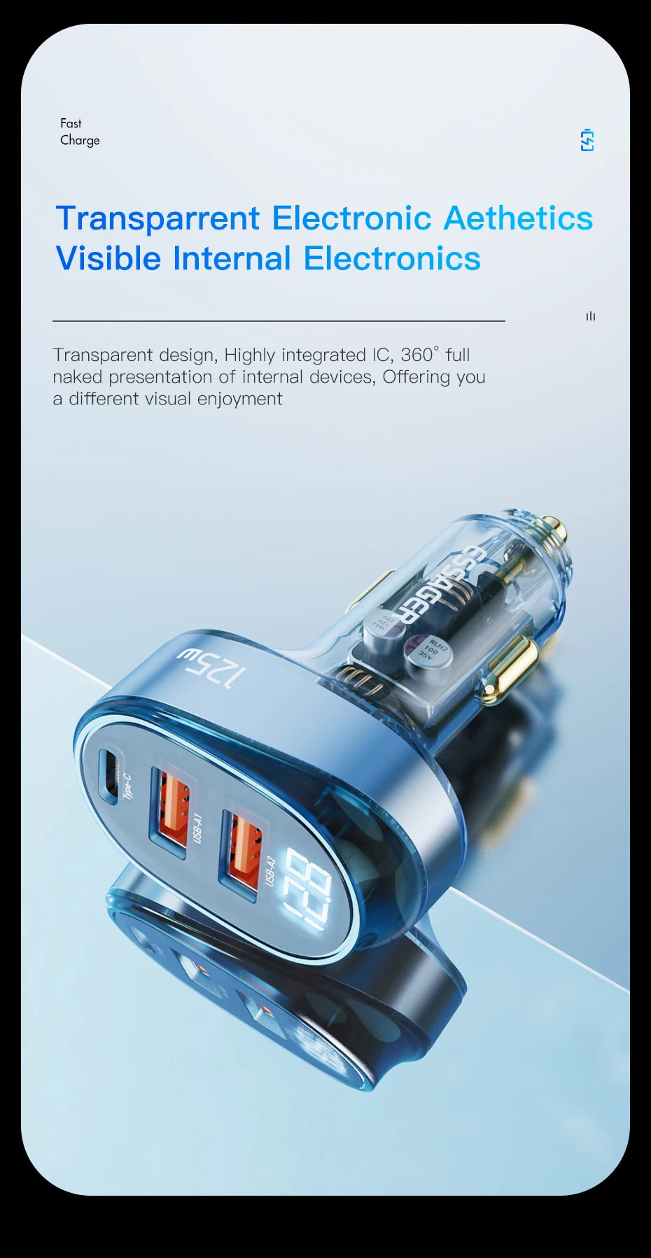 Essager 125W Digital Display Fast Car Charger For iPhone iPad MacBook USB A C Quick Charger For Huawei Honor Xiaomi Samsung OPPO