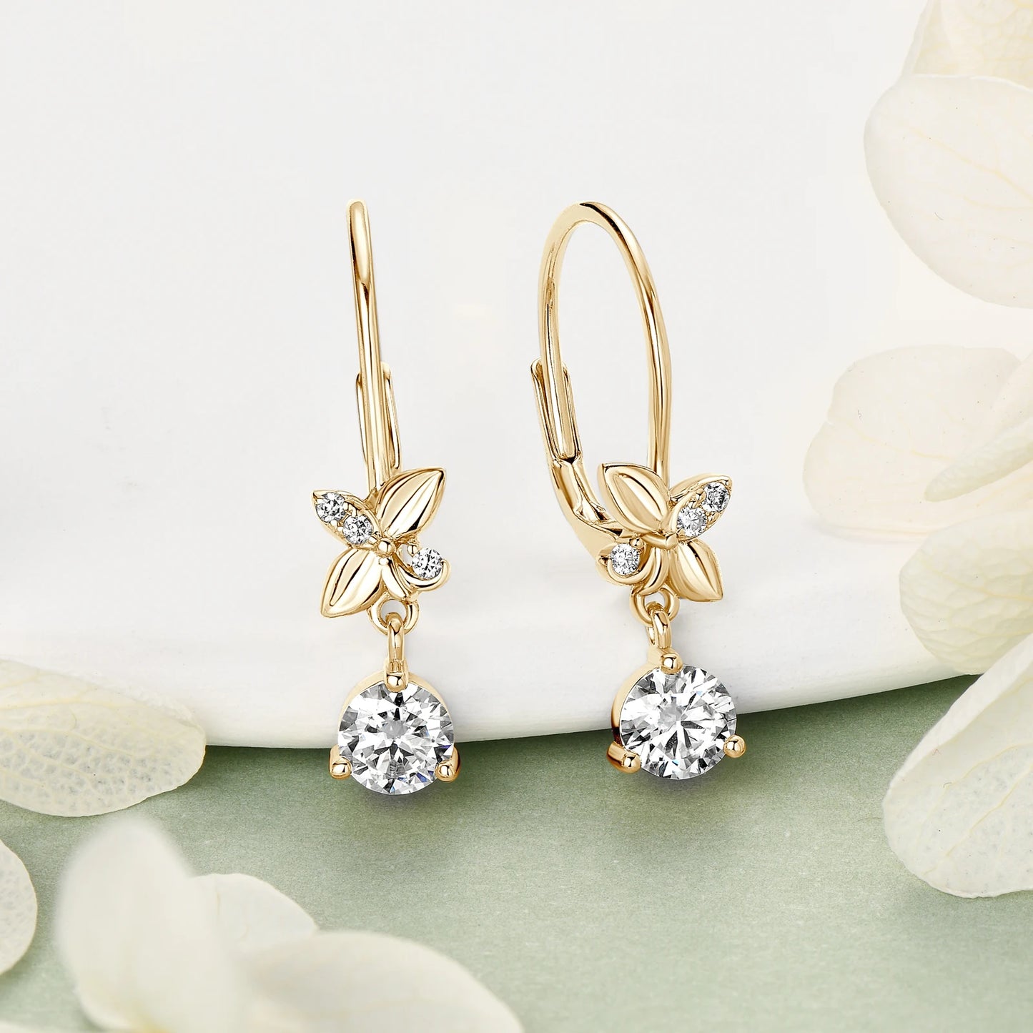 2024 Trend Real 925 Silver 5mm Round Moissanite Drop Clip Earrings for Women Four-leaf Clover Valentine Wedding Jewelry Gift
