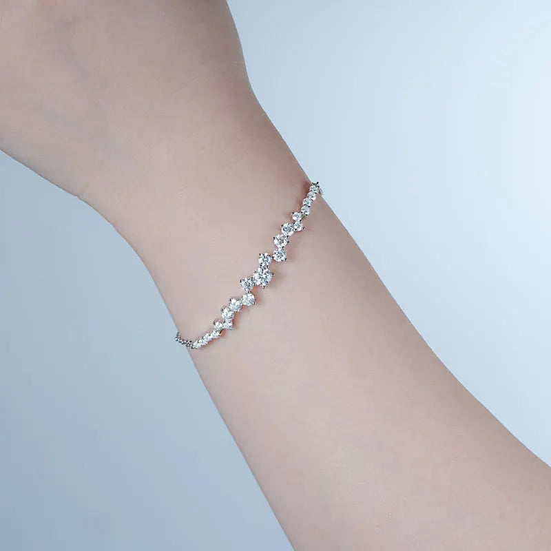 Lnngy Moissanite Bracelet With Certificate 925 Sterling Silver Adjustable Double Chain Bracelets for Women Wedding Jewelry Gift