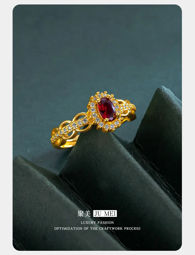 9999 24K real gold store, same gold women's ring, lively ruby, luxurious and beautiful jewelry