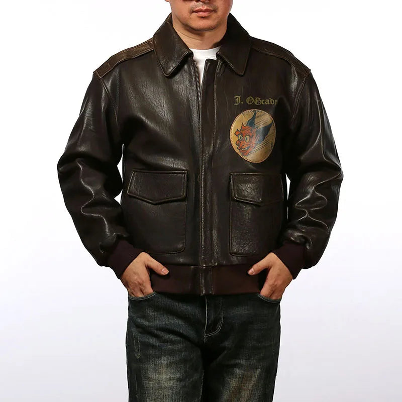 Saipan B29 Bomber Flight Suit Genuine Leather Jacket Men's New Zealand Sheepskin Fat Plus Size Bubble Leather Leather Coat tops