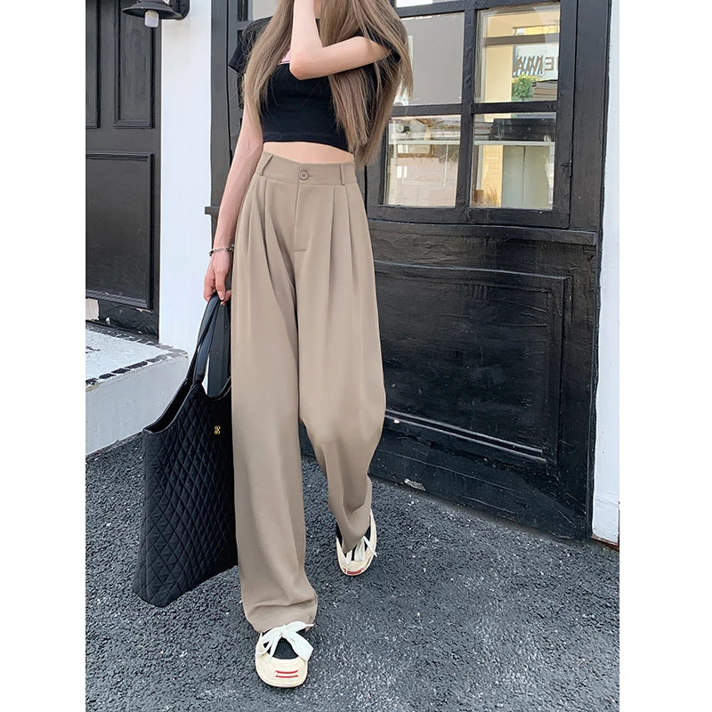 plus Size Women's Casual Wide Leg Pants High Waist Slimming Trousers Versatile Spring Faion Korean Sle Commute Pants