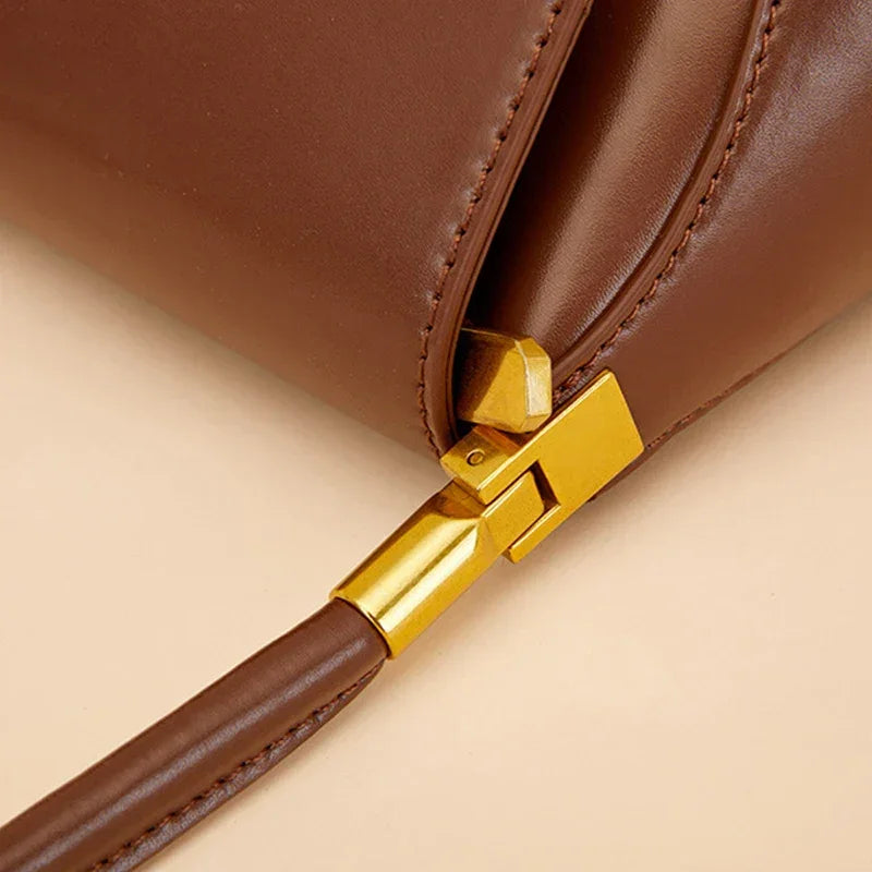Women Genuine Leather Shoulder Bag – Soft Cowhide Baguette in Black, White, or Coffee