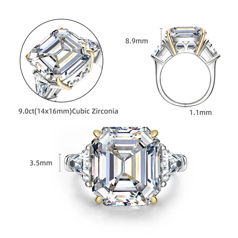 Lnngy Exquisite Emerald Cut Three Stone Wedding Ring for Women Original 925 Sterling Silver Engagement Rings Jewelry Gift
