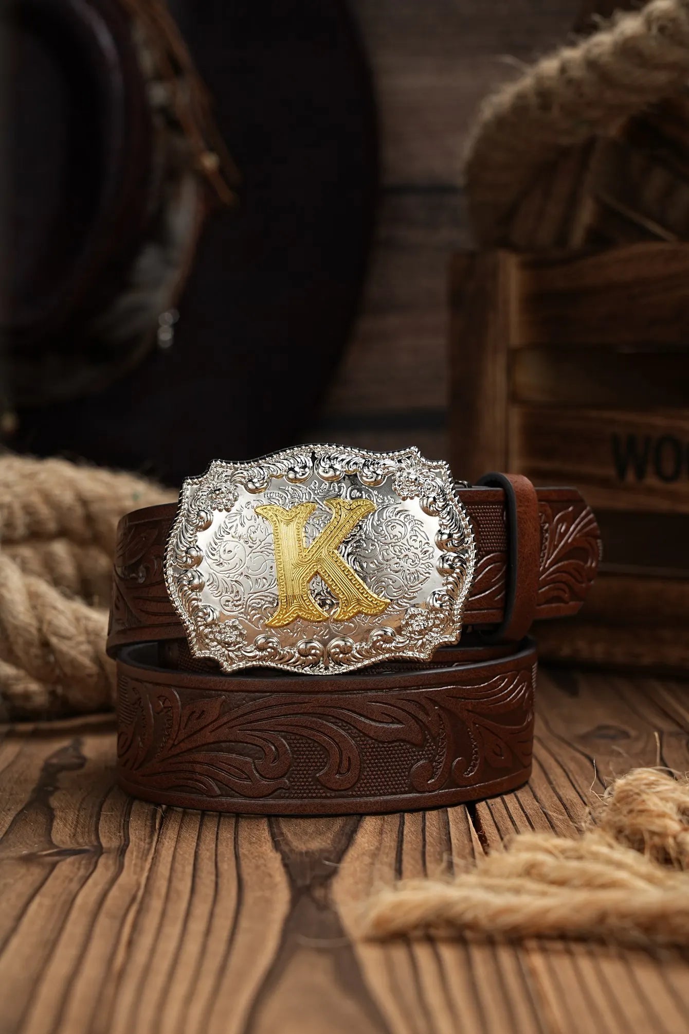 Western Cowboy PU Leather Belt - Men Waist Strap Bull Decoration Floral Engraved for Jeans