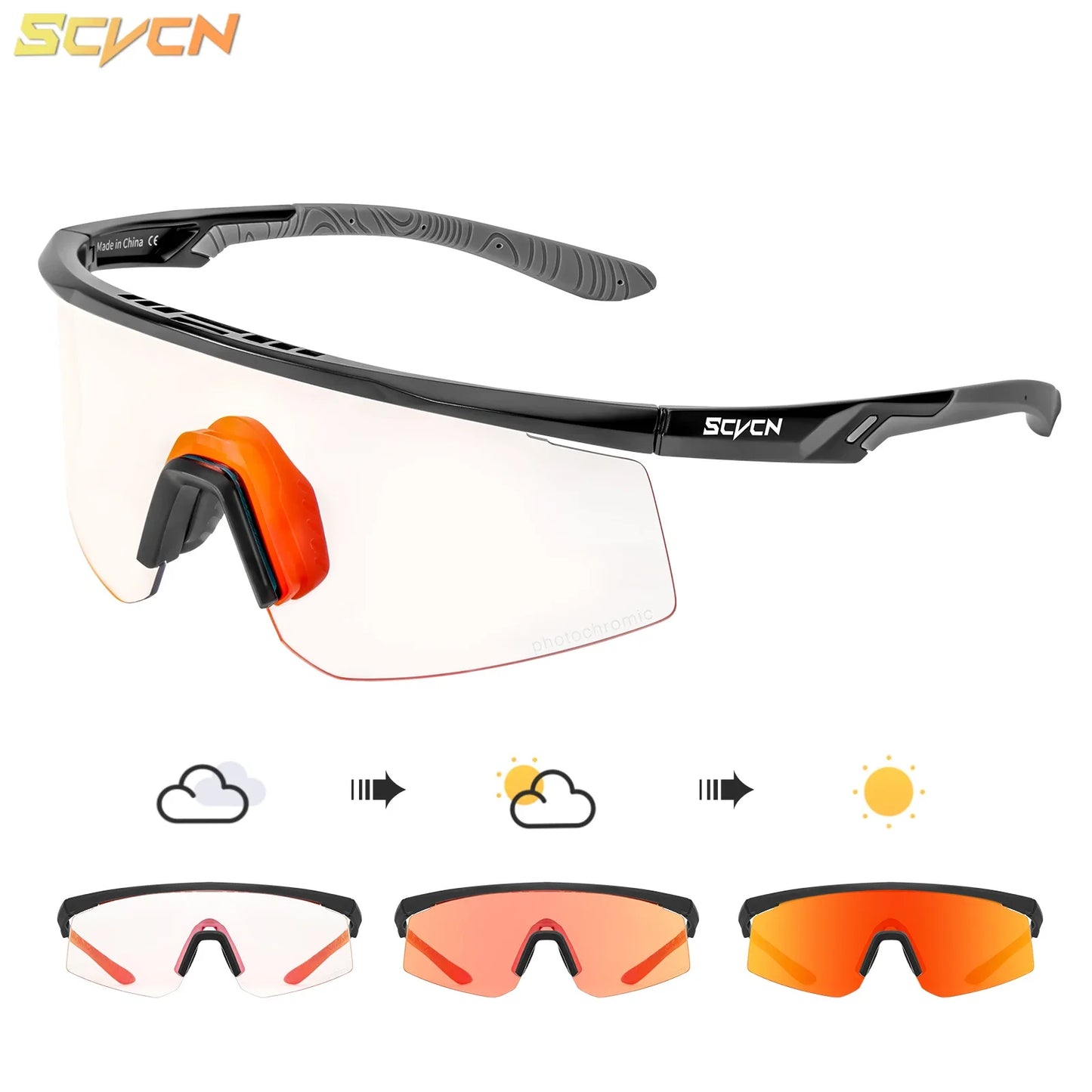 SCVCN Photochromic Sunglasses UV400 Cycling Glasses Bicycle Glasses Sports Men's MTB Road Bike Eyewear Protection Goggles UV400