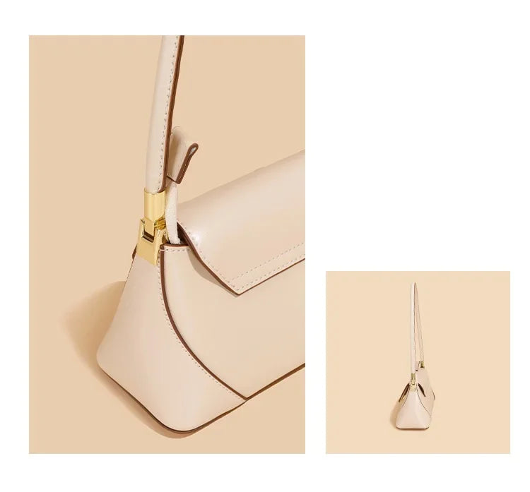 Genuine Cowhide Leather Shoulder Bag for Women – Underarm Style, Casual Phone & Makeup Clutch, Korean
