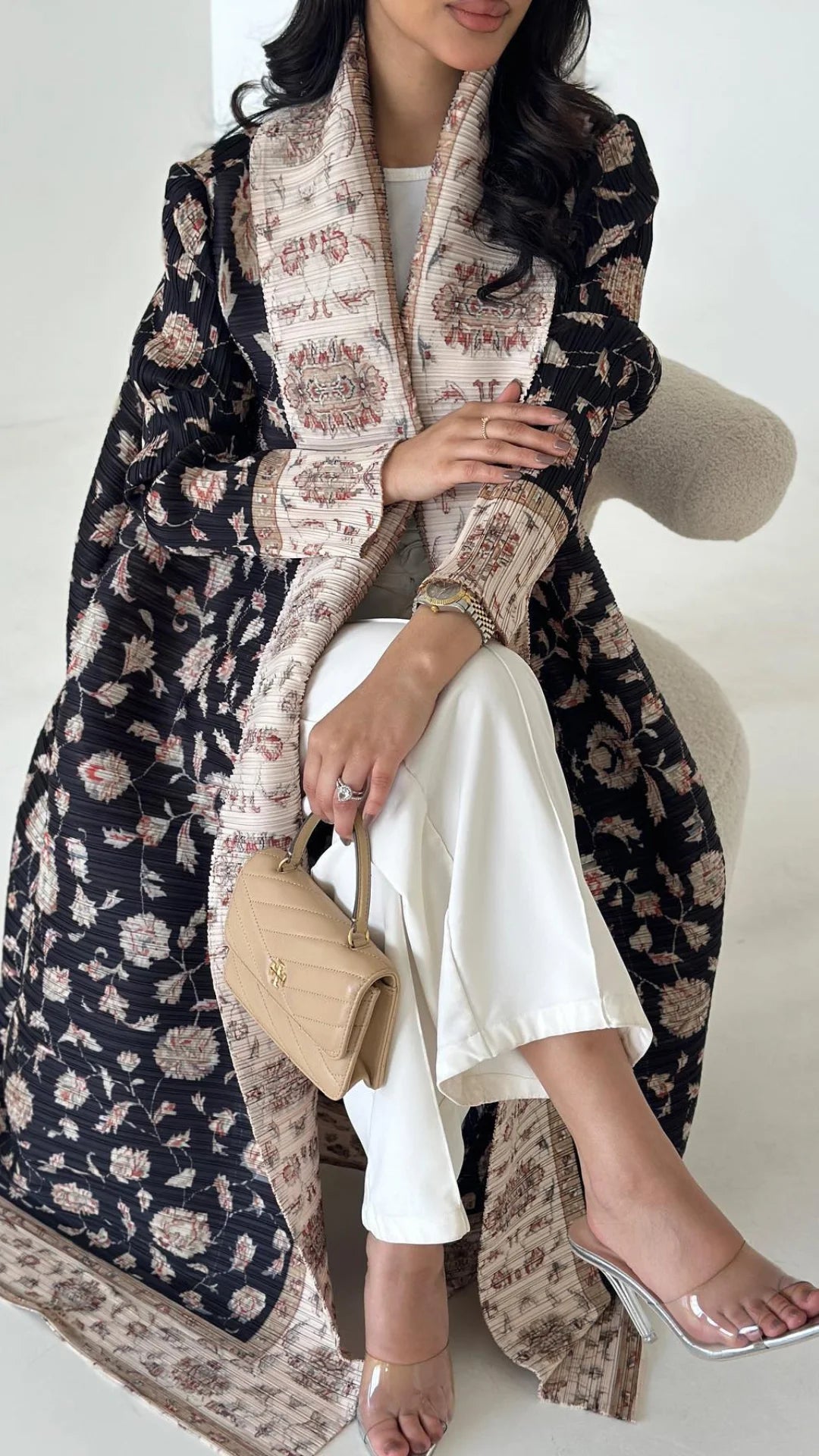 Dubai Abaya Luxury Evening Coat – Pleated Formal Cardigan Robe for Women
