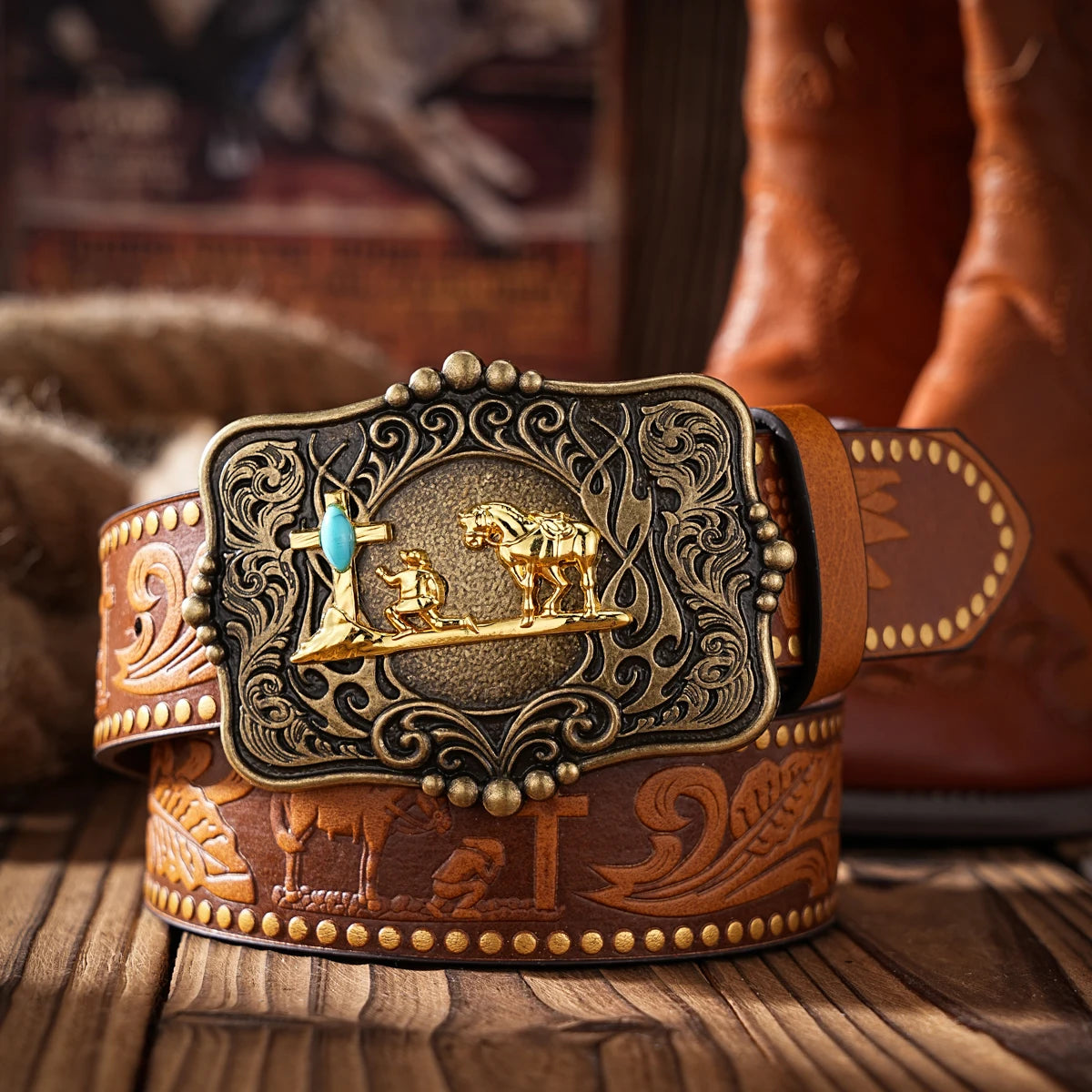 A Western-style PU material belt for both men and women, a casual, retro and classic personalized belt