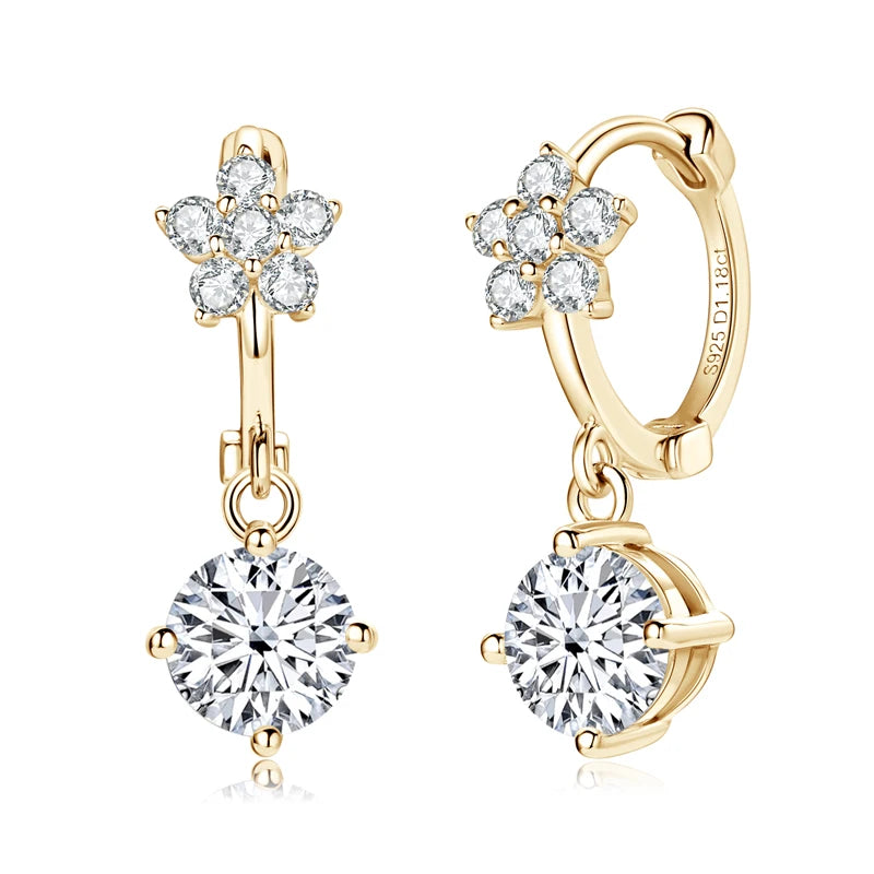 Lnngy Moissanite Flower Earrings For Women 925 Sterling Silver Round Cut Moissanita Dangle Earring Wedding Party Jewelry Gift