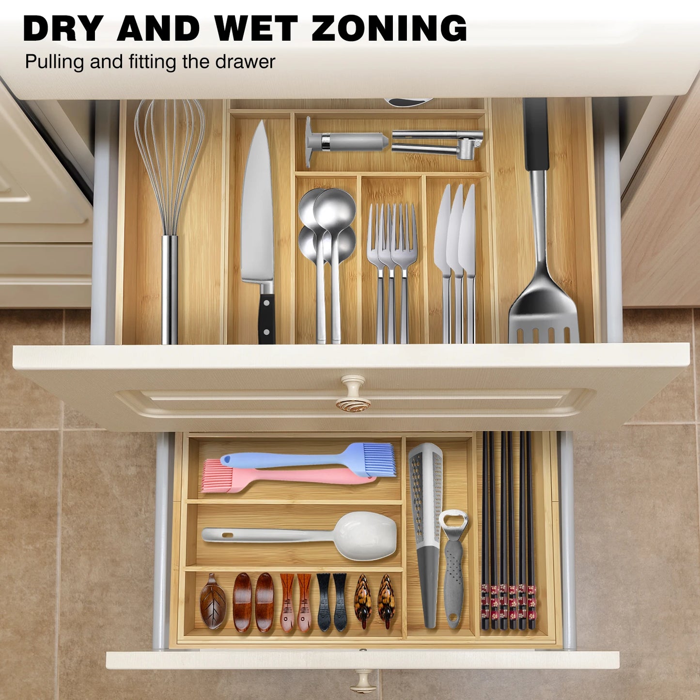 Extendable Cutlery Tray Expandable Storage Organizer Kitchen Drawer Holder Tray Insert Cabinet Utensil Box Makeup Toys Sundries