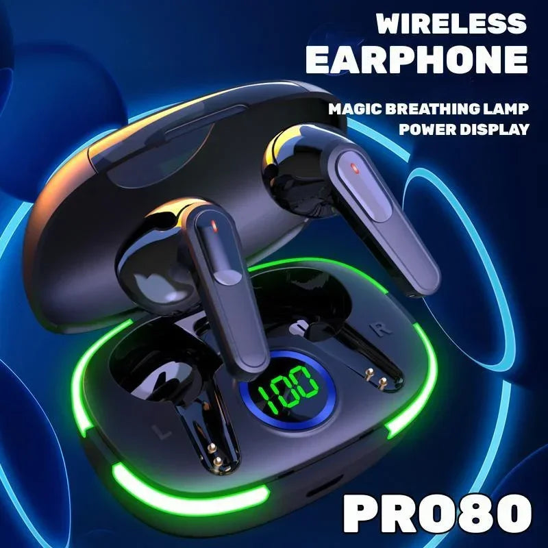 Pro80 TWS Wireless Earphones Bluetooth Fone Headphones Sports Headset Touch Control Earbuds with Microphone for Smartphones