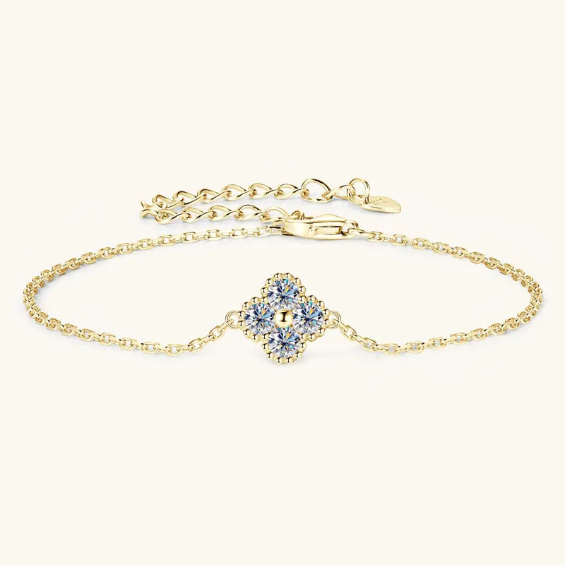 RAPRGOLD GRA Moissanite Four Clover Flower Charm Pendant Necklace Bracelet Set for Women S925 Sterling Silver Fine Jewelry Gifts