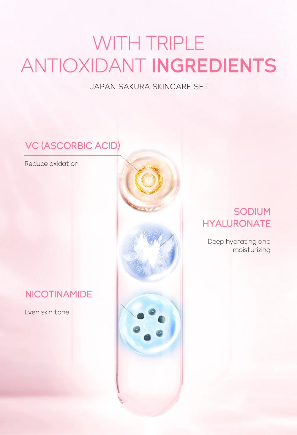 3pcs/set LAIKOU Vitamin C 24K Golden Sakura Skin Care Sets Face Cream Serum Eye Cream Moisturizing Anti Wrinkles Face Care Kit