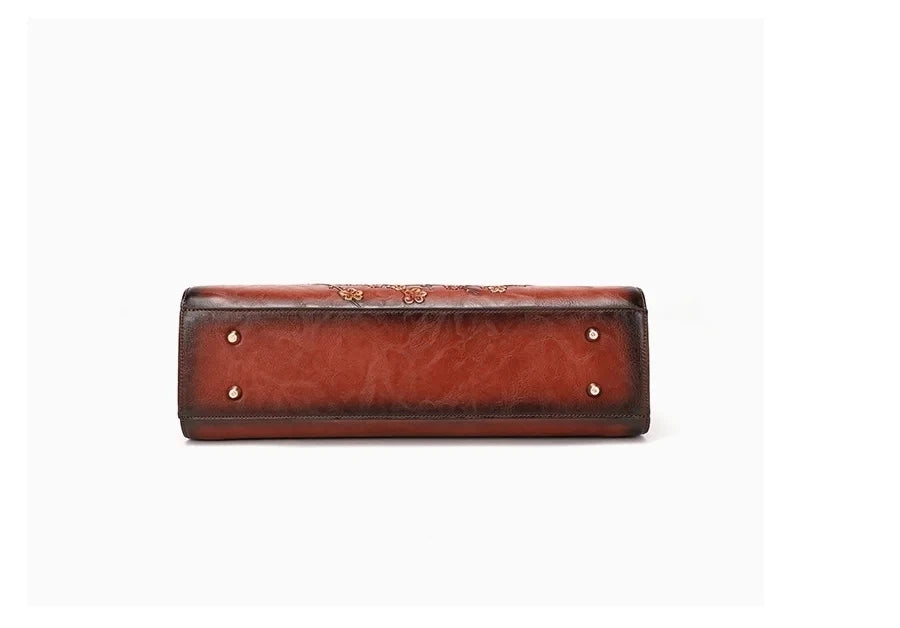 MOTAORA Vintage Embossed Women Shoulder Bag Leather Top-handle Bags Ladies Large Capacity Messenger Bags Floral Female Tote Bag