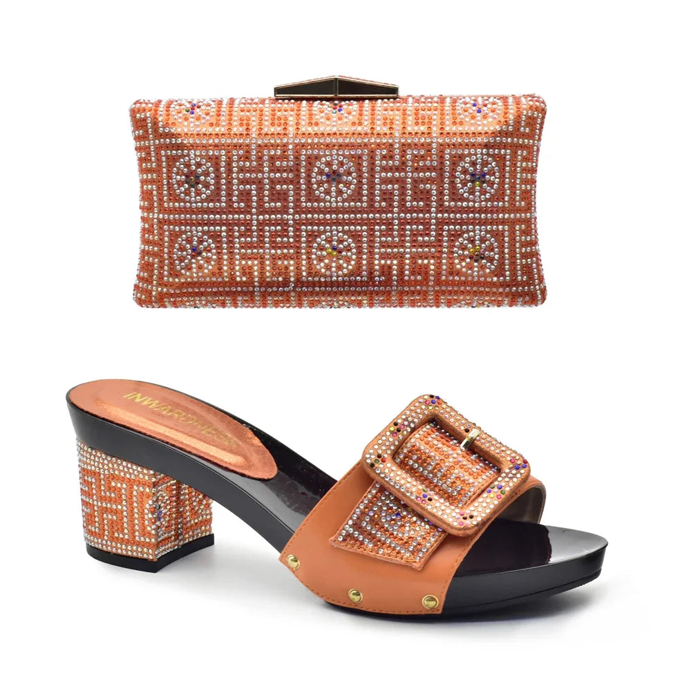 Peep Toe Slingback Pumps & Matching Bags – Italian Style Party Shoe Set with Rhinestone Luxury (Sizes 37-43)