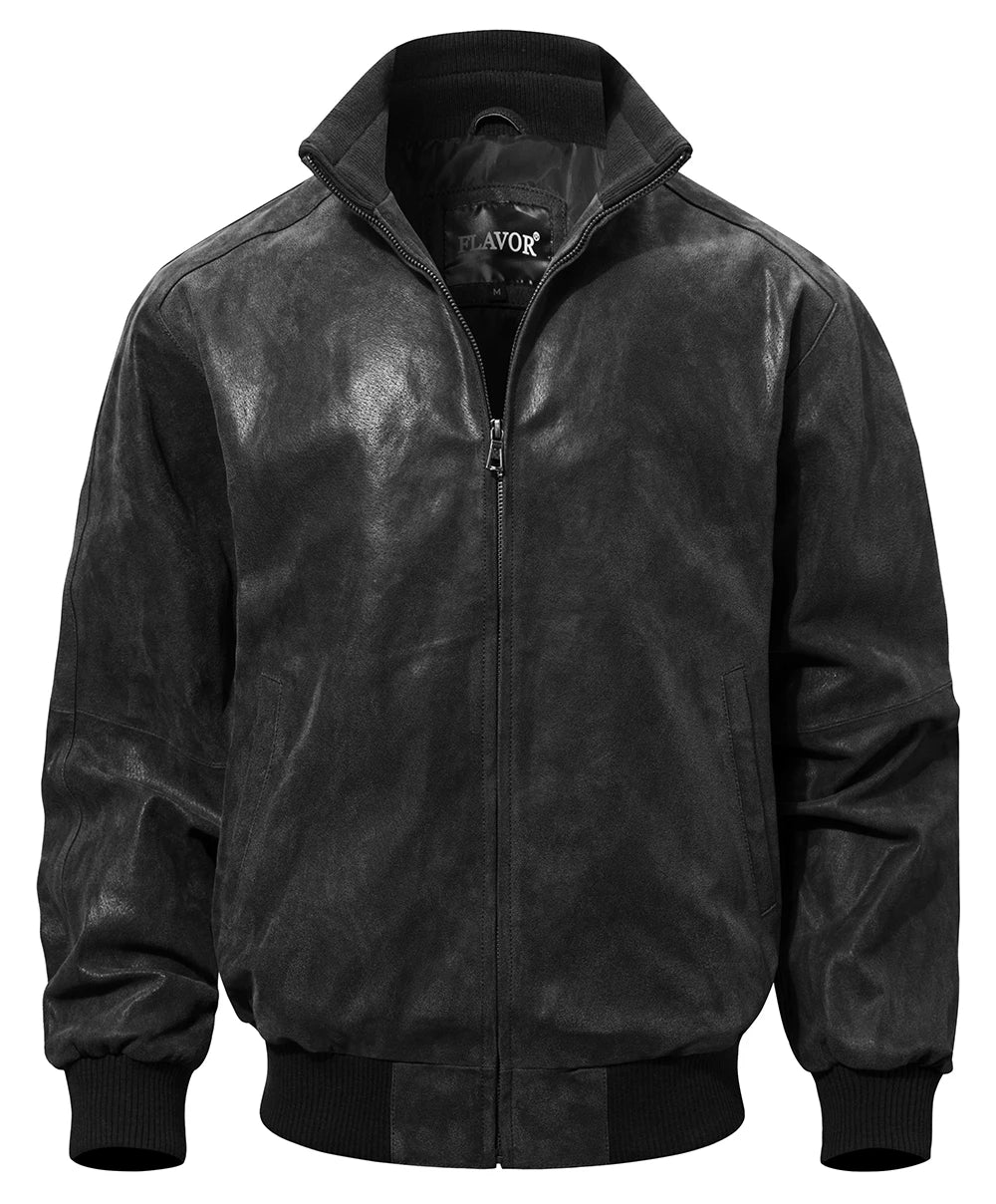Men’s Pigskin Leather Bomber Jacket – Casual Stand Collar Leather Coat