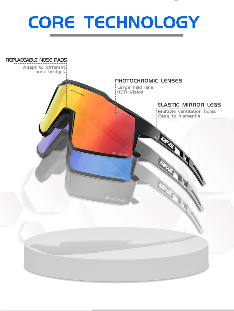 KAPVOE New Photochromic Cycling Glasses Men MTB Cycling Sunglasses Women Road Bicycle Glasses UV400 Outdoor Bicycle Sunglasses