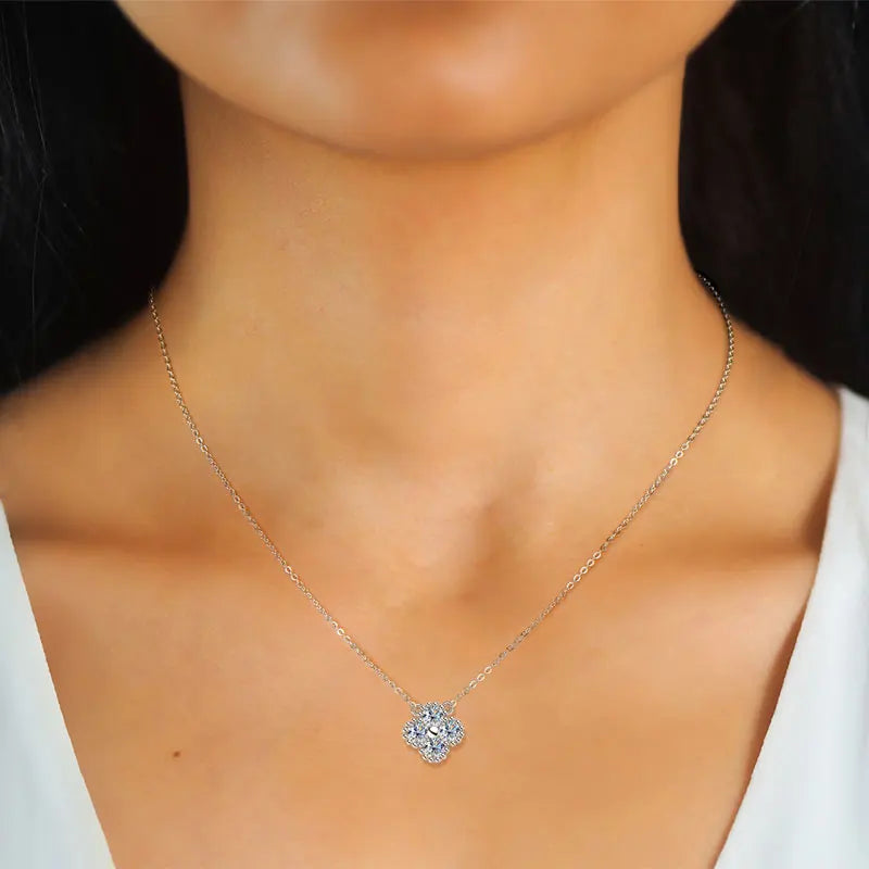 RAPRGOLD GRA Moissanite Four Clover Flower Charm Pendant Necklace Bracelet Set for Women S925 Sterling Silver Fine Jewelry Gifts