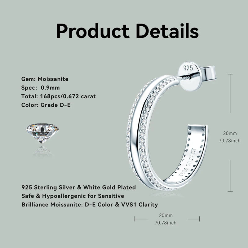 Lnngy Original 925 Sterling Silver Earrings Front Back Double Sided 5MM Moissanite Stud Earring For Women 2 in 1 Pierced Jewelry